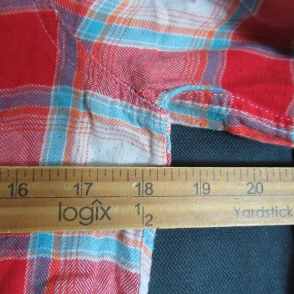 Hollister Shirt Womens Medium Red Cream Plaid Flannel Cabincore Cowgirl Western - Picture 6 of 7